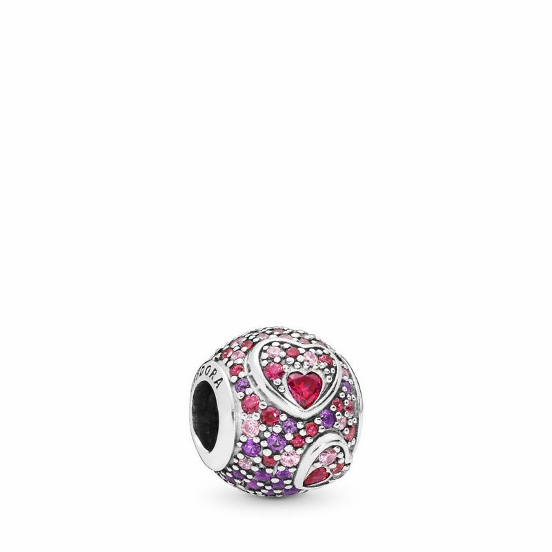 Talismane Pandora Asymmetric Inima Of Love Argint/Rosii/Roz/Violet (IGe1PlH8)